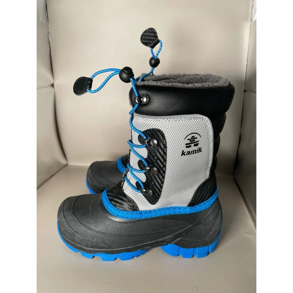 Kamik Luke 3 Kids Winter Snow Boots Black Grey Blue Waterproof Size 13 US 31 EU